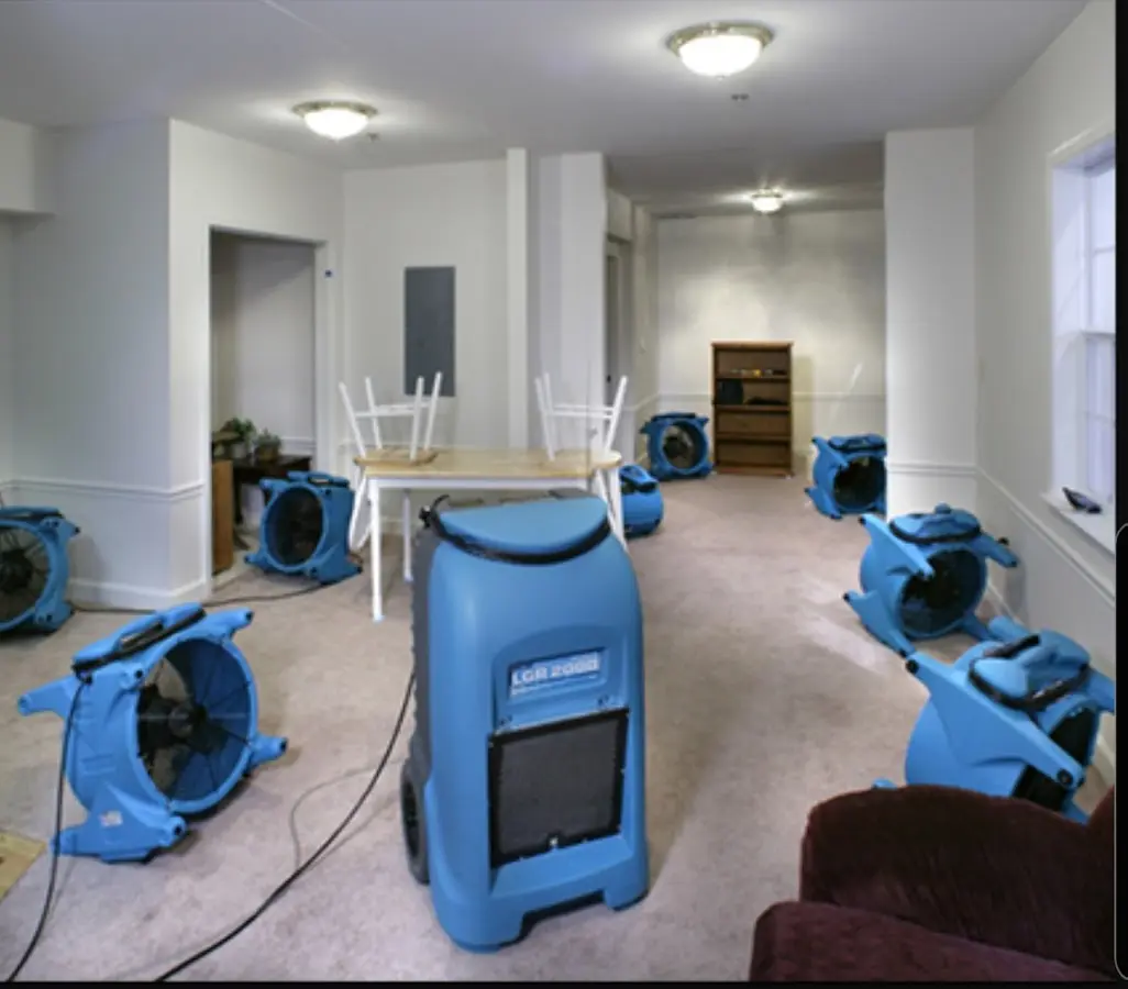 Air movers and dehumidifier setup for Water Damage Restoration in Eastvale